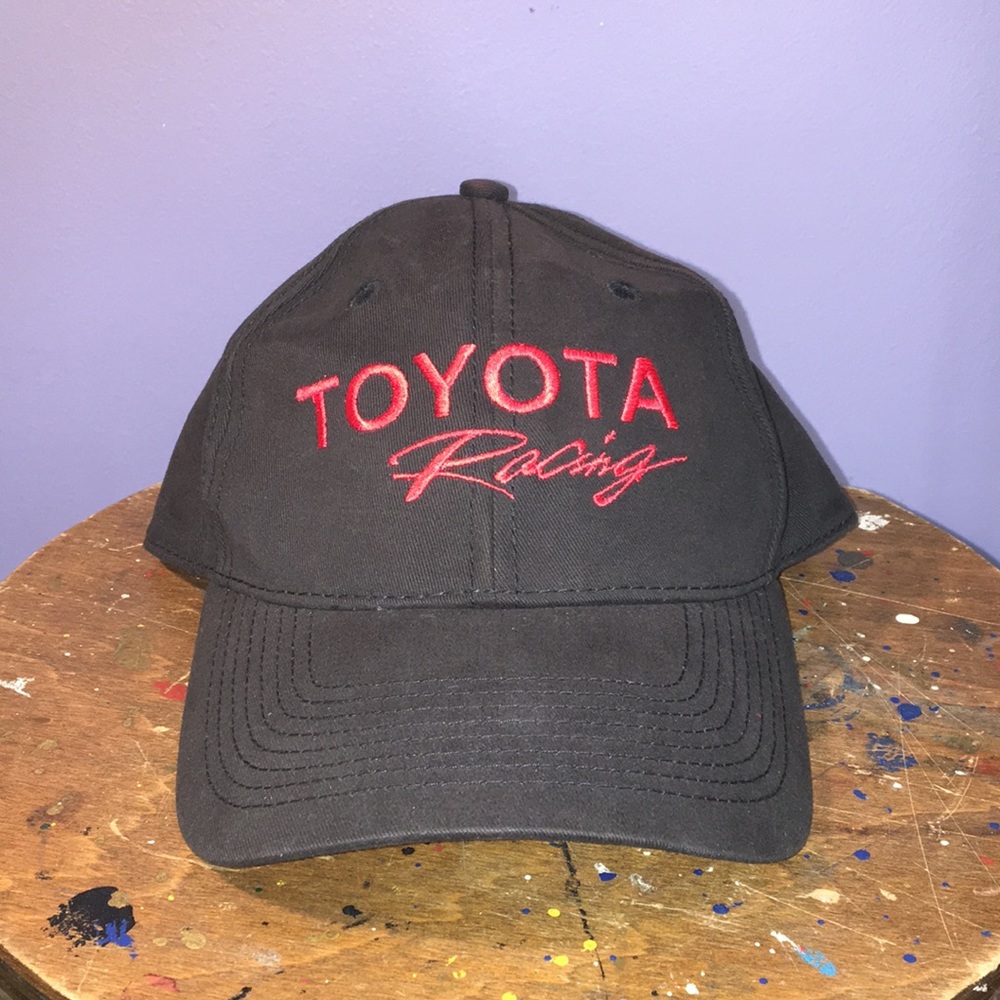 Toyota Racing hat black full 6 panel adjustable back strap red stitching nascar